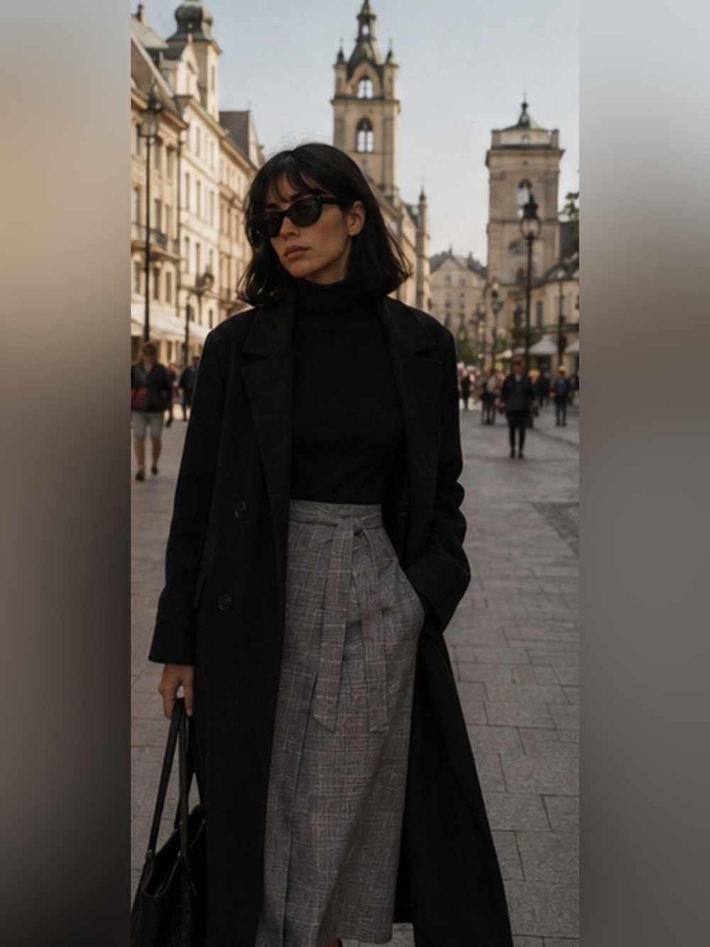 Zara Gray Plaid Wrap Midi Skirt with Tie Waist